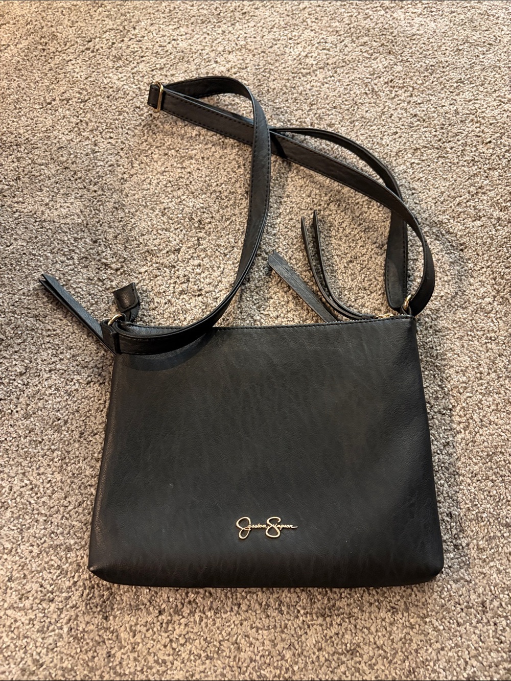 Jessica Simpson Black Leather Crossbody with Gold Logo